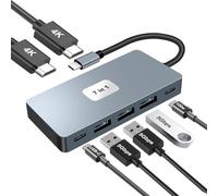 Docking Station USB C 2*Display -7 en 1, Hub USB C con 2*HDMI 4K, 3*USB 5Gbps,USB-C 2.0,PD 100W, Adaptador Docking Station para PC/MacBook/Surface/DELL/HP/Steam Deck/iPhone/Samsung