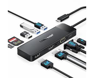 Docking Station USB C 3*Display -10 en 1, Lemorele Hub USB C Dual Monitor con 2 HDMI 4K, VGA, Audio, 3 USB 3.0/2.0, PD 100W, SD/TF, USB C Docking Station a MacBook/DELL/Windows/HP/Surface