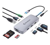 Moman Docking Station USB, Hub USB C 9 en 1 con 100W PD, 4K@30Hz HDMI,3 x USB 3.0 5Gbps, Conector de 3,5mm, RJ45 Ethernet, Lector de Tarjetas SD/TF para Ratón, Teclado, Disco U, Disco Duro, Móvil