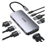 Docking Station USB C Dual Monitor 8 en 1 - HDMI, Displayport, VGA, 100W PD, 3USB 2.0 - Cuádruple Display para Dell, HP, Lenovo, ASUS, Microsoft