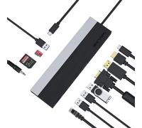 Docking Station USB C, WAVLINK Triple Display Docking Station con DisplayPort, HDMI, VGA, PD100W, 2 USB3.0 y 2 USB2.0, Ethernet, Lector de Tarjetas SD y Micro SD, Audio y Micrófono