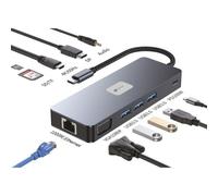 Docking USB Tipo-C Leotec LEDS03/ 3xUSB/ 1xUSB Tipo-C PD/ 1xHDMI 4K/ 1 xDisplayPort/ 1xVGA/ 1xAudio/ 1xRJ45/ 1xLector Tarjetas SD y MicroSD/ Gris