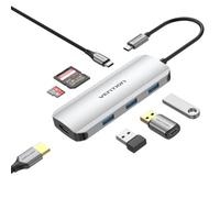 Docking USB Tipo-C Vention TOJHB/ 1xHDMI 4K/ 3xUSB/ 1xUSB Tipo-C/ 1xLector Tarjetas/ Gris
