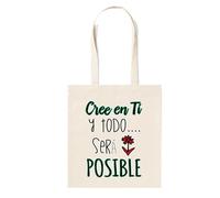 Docliick. Bolso Tote bag con Frase Motivadora y Mensaje. Regalo Motivador para Mujer. Bolso tela compracon mensaje motivador.Algodón 100% - Cree en ti