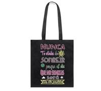 Docliick. Bolso Tote bag con Frase Motivadora y Mensaje. Regalo Motivador para Mujer. Bolso tela compracon mensaje motivador.Algodón 100% -Nunca te olvides de sonreir