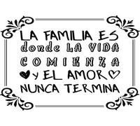 Docliick® Vinilos de pared decorativo con frase decorativa motivadora "LA FAMILIA ES DONDE LA VIDA.." Pegatinas decorativas pared. Decoración casa Docliick DC-19161