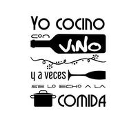 Docliick® Vinilos de pared decorativo con frase decorativa "YO COCINO CON VINO Y..." Pegatinas decorativas pared. Decoración casa Docliick DC-19134 (Vinilo de corte, 30x20cm)