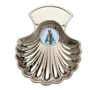 DOCOLASTRA Concha Bautismal de la Virgen de Covadonga en Metal Plateado Personalizada. Opción de añadir bolsa o pañuelo bautizo. (MODELO A2)