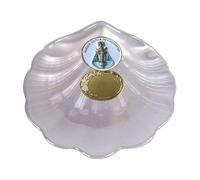 DOCOLASTRA Concha de Bautismo de la Virgen de Covadonga en Cristal Nacarado.Opción de Personalizacion y Pañuelo de Bautizo (CRISTAL NACARADO PERSONALIZADA)