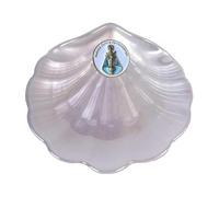 DOCOLASTRA Concha de Bautismo de la Virgen de Covadonga en Cristal Nacarado.Opción de Personalizacion y Pañuelo de Bautizo (CRISTAL NACARADO)