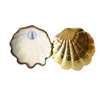 DOCOLASTRA Concha de Bautismo de la Virgen de los Desamparados en Cristal Nacarado.Opción de Personalizacion y Pañuelo de Bautizo (CRISTAL FILO Y TRASERA DORADO)