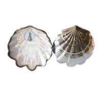 DOCOLASTRA Concha de Bautismo de la Virgen de los Desamparados en Cristal Nacarado.Opción de Personalizacion y Pañuelo de Bautizo (CRISTAL CON FILO Y TRASERA PLATEADO)