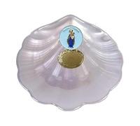 DOCOLASTRA Concha de Bautismo de la Virgen del Carmen en Cristal Nacarado.Opción de Personalizacion y Pañuelo de Bautizo (CRISTAL-PERSONALIZACION)