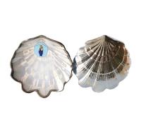 DOCOLASTRA Concha de Bautismo de la Virgen del Carmen en Cristal Nacarado.Opción de Personalizacion y Pañuelo de Bautizo (Cristal con Filo y trasera de Plata)