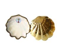 DOCOLASTRA Concha de Bautismo de la Virgen deL Pilar en Cristal Nacarado.Opción de Personalizacion y Pañuelo de Bautizo (CRISTAL FILO Y TRASERA DORADA)