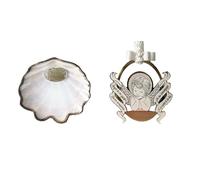 DOCOLASTRA Set Concha Bautismal con Medallon de Cuna ¨Angel de la Guada¨.Opción de Pañuelo o Bolsa de Bautizo. (Cristal Filo y Trasera Plata)