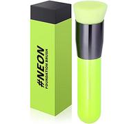Docolor Brocha plana Kabuki para base de maquillaje, profesional, sintética, perfecta para difuminar líquido, crema líquida, verde neón