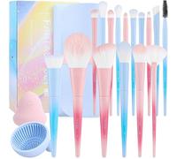 Docolor Juego de 16 brochas de maquillaje con bolsa de maquillaje, esponja de maquillaje y almohadilla de limpieza de pinceles, polvo facial profesional, base Kabuki, sombra de ojos, correctores, caja