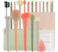 Docolor Juego de Brochas de Maquillaje Profesional 17 Piezas, Kit Completo Color Morandi con Bolsa de Viaje, Esponja y Guía de Uso, Pinceles de Maquillaje Premium Synthetic para Cara y Ojos, Rubor