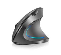 Docooler Ratón Vertical inalámbrico de 2.4G Ratón ergonómico Vertical Recargable 3 Niveles de dpi Ajustables Luz de Flujo RGB Plug N Play, Negro