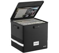 DocSafe Caja de almacenamiento de discos de vinilo con cerradura, caja de almacenamiento de vinilo ignífuga e impermeable para discos de 12 pulgadas, Black, 33x33x33cm, Moderno