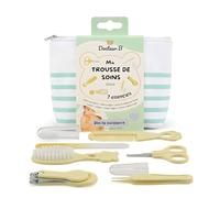 Doctor B - Kit de cuidado del bebé con 7 elementos esenciales | Cortauñas, tijeras seguras, cepillo, peine, lima, pinza nasal | Desde el nacimiento | Kit de aseo portátil | Bolsa a rayas incluida