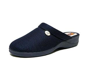 DOCTOR CUTILLAS, mod. 21730, Zapatilla andar por casa mujer, horma ancha y con cuña, tejido adaptable color azul marino (Azul, numeric_39)