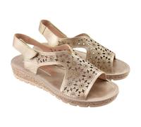 DOCTOR CUTILLAS - Sandalia de piel,destalonada,tira adhesiva,adherente al tobillo,calada de rejilla,dedos fuera,cuña para: Mujer color: PICO talla:40