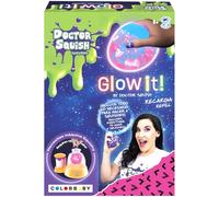 Doctor Squish Recarga Glow it!, Pack con 6 squishies TPR, 6 Clips Reutilizables, Sobres Polvo, Slime, Confeti y Lentejuelas, Compatible con máquina Squishy Maker Doctor Squish, Desde 8 años (48440)