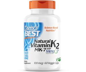 Doctor's Best, Natural Vitamin K2, MK-7 con MenaQ7, 100mcg, 60 Cápsulas veganas, Probado en Laboratorio, Sin Gluten, Sin Soja, Vegetariano