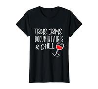 Documentales de crímenes Reales y misterios de Asesinato escalofriante y Vino Camiseta gráfica económica, Mujer, Negro, S