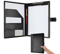 Documento Archivo Cuero Carpeta de cuero multifuncional con cubierta bloc notas A4, incluye un rayado, puede guardar tarjetas bancarias y otros objetos almacenamiento(Black)