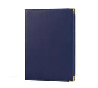 Documentos en cuero Carpeta de acuerdos A4 cuero sintético con bordes reforzados, cubierta for diploma y ranuras multifuncionales en las esquinas para Oficina(Dark Blue)