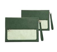 Documentos en cuero Carpeta de cuero A4 for documentos, 2 unidades, gran capacidad, resistente al agua, for, contratos, facturas, suministros oficina para Oficina(Green with handle)
