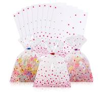 Docvania 100 bolsas de celofán de estrella, bolsas de plástico para caramelos, bolsas de galletas a granel, bolsas de celofán con lazos giratorios, tarjetas de regalo, bolsas de recuerdos de fiesta