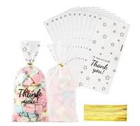 Docvania 100 bolsas de celofán de estrellas, bolsas de plástico para caramelos, pequeñas bolsas de regalo con lazos giratorios, bolsas de recuerdos de fiesta para cumpleaños, bodas, suministros de