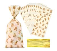 Docvania 100 bolsas de celofán de osos, bolsas de plástico para caramelos, pequeñas bolsas de regalo con lazos giratorios, bolsas de recuerdos de fiesta para cumpleaños, bodas, suministros de fiesta