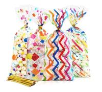 Docvania Bolsas de regalo de celofán de celofán, bolsas de celofán de vacaciones, bolsas de galletas, bolsas de dulces de 5 x 11 pulgadas con lazos, 100 bolsas de regalo para el día de la madre, día