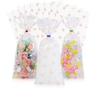 Docvania Bolsas de regalo de celofán de celofán, bolsas de galletas con lazo rosa, 100 bolsas de regalo de 4 x 9 pulgadas con lazos para el día de la madre, día de San Valentín y fiestas, bodas