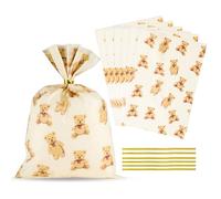 Docvania Bolsas de regalo de celofán de celofán, bolsas de galletas de oso, 100 unidades de 5 x 7 pulgadas con lazos para el día de la madre, día de San Valentín y fiestas, bodas