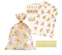 Docvania Bolsas de regalo de celofán de celofán, bolsas transparentes para galletas, 100 unidades de 5 x 7 pulgadas con lazos para el día de la madre, día de San Valentín y fiestas, bodas