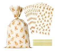 Docvania Bolsas de regalo de celofán para celofán, 100 bolsas de galletas de oso de 7 x 12 pulgadas con lazos para el día de la madre, día de San Valentín y fiestas, bodas