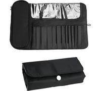 DODAMOUR Estuche para brochas de maquillaje con cuenco limpiador de brochas de maquillaje de silicona, soporte portátil para brochas de maquillaje de viaje, bolsa de almacenamiento plegable