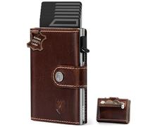 DODENSHA Slim Wallet mit Münzfach | Herren Geldbörse mit Knopf | Wallets for Men | Portmonee Herren mit Ticket Fach | Pop-up -Kkreditkartenetui Geldbeute für 7-9 Karten | RFID Schutz, Marrón y