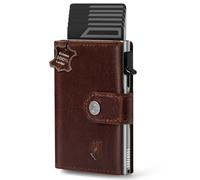 DODENSHA Slim Wallet mit Münzfach | Herren Geldbörse mit Knopf | Wallets for Men | Portmonee Herren mit Ticket Fach | Pop-up -Kkreditkartenetui Geldbeute für 7-9 Karten | RFID Schutz I BraunSilber