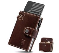 DODENSHA Slim Wallet mit XL-Münzfach | Herren Geldbörse mit Knopf | Wallets for Men | Portmonee Herren mit Ticket Fach | Pop-up Kreditkartenetui Geldbeute für 7-9 Karten | RFID Schutz, Marrón y
