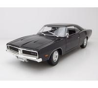 Maisto Dodge Charger R/T (1969): Modelo de Coche a Escala 1:18, Puertas, capó y Maletero móviles, orientable, 24 cm, Negro (531387B)