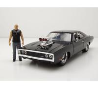 Dodge Cargador R/T 1970 Negro Rápido y Furioso Con Figura Escala 1:24 Jada Toy