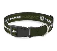Dodge Pet Collar, Collar de Perro, Hebilla de plástico, Texto Ram TRX y Logotipo Americana Desgastado Blanco Oliva, 9.5 a 13 Pulgadas 1.0 Pulgadas de Ancho