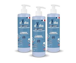 Dodie - Gel de limpieza 3 en 1, 3 unidades de 500 ml, para rostro, cuerpo y cabello, 92% de ingredientes de origen natural, hipoalergénico, desde el nacimiento